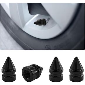 4 PCS Car Tire Valve Stem Caps, Spiked Aluminum Alloy Auto Tire Wheel Stem Covers, Universal Dustrpoof Tire Trim Accessories for Cars, Trucks, SUVs and Motorcycles (Red)