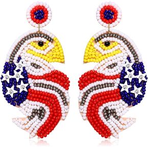 American Flag Beaded Drop Earrings for Women Independence Day 4th of July Earrings Champagne Bottle Dangle Earrings Statement Earring Studs for Holiday Parties Gifts