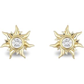 Jewelili Enchanted Disney Fine Jewelry 10K Yellow Gold 1/10 Cttw Diamond Rapunzel Sun Blaze Earrings