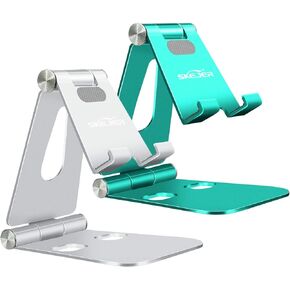 Fully Foldable Cell Phone Stand Holder for Desk Adjustable iPhone Stand Aluminum Compatible with 4"-10" Phone/Kindle/Tablet/iPad/iPhone - Spearmint Green