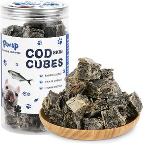Cod Skin Cubes Dog Treat, Chew Fish Skins Rolls w/Taurine, One-Ingredient Grain Free Healthy Dog Treat, Rich in Omega3, 8 oz