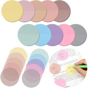 500 Sheets Transparent Sticky Notes Translucent Sticky Notes Clear Sticky Notes Pastel Round Transparent Sticky Tabs See Through Memo Pads for Bible Office School Supplies (10 Colors, 1.75 Inches)
