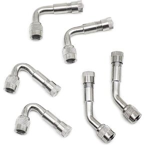 6 PCS Metal Tire Valve Stem Extensions, 45 Degree 90 Degree 135 Degree Universal Valve Stem Extensions Compatible with Bicycles, Stroller, Dual Wheels Passenger Cars Motorcycles and Trailers, Silver