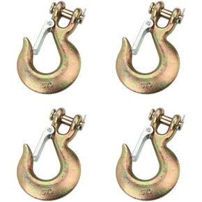 4 Pack 5/16" Forged Steel Clevis Slip Hook with Safety Latch,Heavy Duty G70 Forged Steel Towing Winch Hook Suitable for 8MM Chain Heavy Duty Grab Hook,14,000 Lb Capacity, 3/4 in Opening, Gold