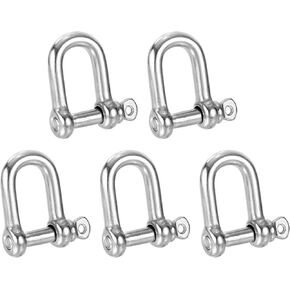 PATIKIL Screw Pin Shackle M5 3/16" 220lbs, 5 Pack 304 Stainless Steel D Ring Shackle for Chains Wire Rope Outdoor, Silver