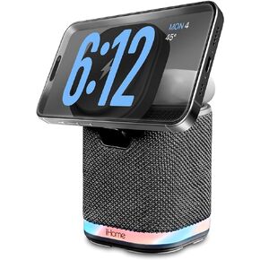 iHome Bluetooth Speaker with Wireless Charger, Charging Station with Color Changing Night Light - Dark Gray (iPBT50DG)