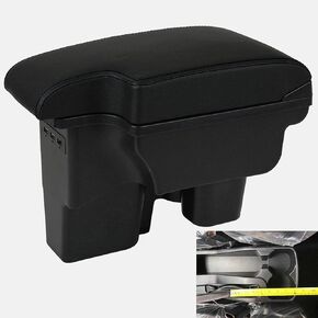 Armrest Box for Toyota Hilux Center Storage Box Organizer Interior Hand Centre Consoles with 3 USB Port Arm Rest Double-Layer Black Accessories