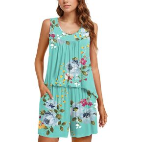2024 Summer 2 Piece Women's Pajama Sets Sleeveless Lounge Sleepwear Ladies Pjs Sets with Pocket