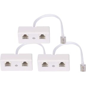 Telephone Splitters,RJ11 6P4C Duplex Wall Jack Adapter Dual Phone Line Splitter Wall Jack Plug 1 to 2 Modular Converter Adapter for Office Home ADSL DSL Fax Model Cordless Phone (Two Way-3 Pack-L)