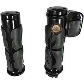Motorcycle Black Chrome 25.4mm/1 Inch Rubeer Fire Flame Hand Grips Handlebar Bars Grips With boss throttle for YAMAHA V-STAR 950 / DRAG STAR XVS 950 / TOURER From 2014