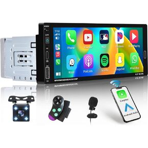 6.9 Inch Wireless Apple Carplay Car Stereo Single Din Touchscreen Car Radio with Bluetooth 5.0, Wireless Android Auto, Mirror Link, FM, EQ, Car Audio Receivcer with USB/Type-C/Aux Input, Mic, SWC