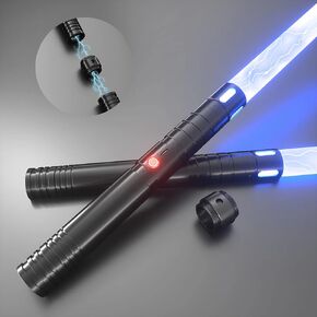السيف الضوئي، 15 لونًا من السيوف الضوئية مع مقابض معدنية تهتز، وسيف ضوئي LED 2 في 1 مع 3 أوضاع صوتية، ومقابض معدنية | وضع انفجار الضوء | بطارية قابلة للشحن (أزرق)