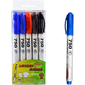 Yosogo Permanent Fabric Marker Pens (3 Colors) - Pack of 10 Non-Toxic Long Lasting Fast Drying High Performance Stationery Essential Laundry Markers for School and Work