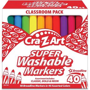 Cra-Z-Art Super Washable Broadline Markers Bulk Class Pack 200ct 8 Assorted Colors, 25 Broadline Markers in Each Color