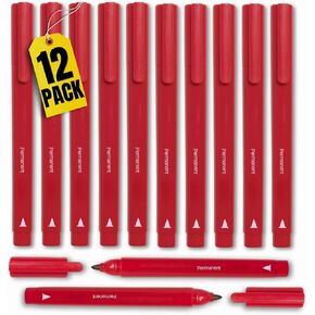 1InTheOffice Red Markers, Permanent Markers Fine Point, Fine Tip Permanent Markers, 12 Pack