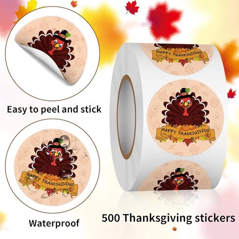 Heyfibro 500Pcs Thanksgiving Stickers, 1.5" Harvest Pumpkin Round Label Stickers for Kids, Funny Fall Sticker Roll for Sealing, Packing & Parties（Pumpkin and Maple Leaf in Kuwait