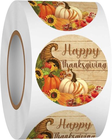 Heyfibro 500Pcs Thanksgiving Stickers, 1.5" Harvest Pumpkin Round Label Stickers for Kids, Funny Fall Sticker Roll for Sealing, Packing & Parties（Pumpkin and Maple Leaf in Kuwait