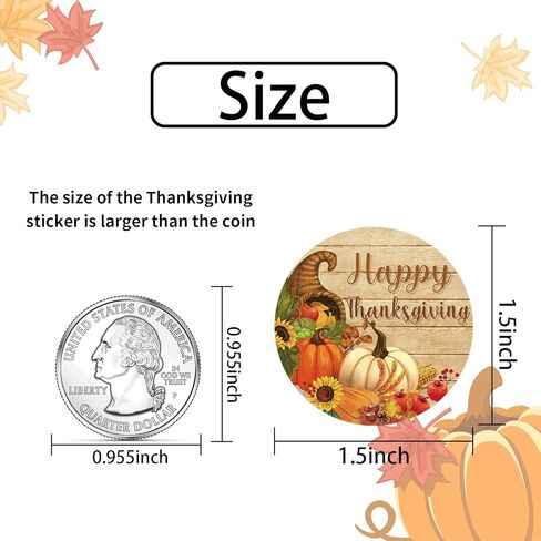 Heyfibro 500Pcs Thanksgiving Stickers, 1.5" Harvest Pumpkin Round Label Stickers for Kids, Funny Fall Sticker Roll for Sealing, Packing & Parties（Pumpkin and Maple Leaf in Kuwait