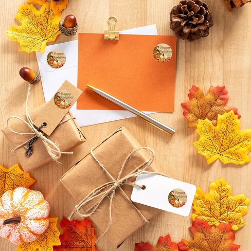 Heyfibro 500Pcs Thanksgiving Stickers, 1.5" Harvest Pumpkin Round Label Stickers for Kids, Funny Fall Sticker Roll for Sealing, Packing & Parties（Pumpkin and Maple Leaf in Kuwait