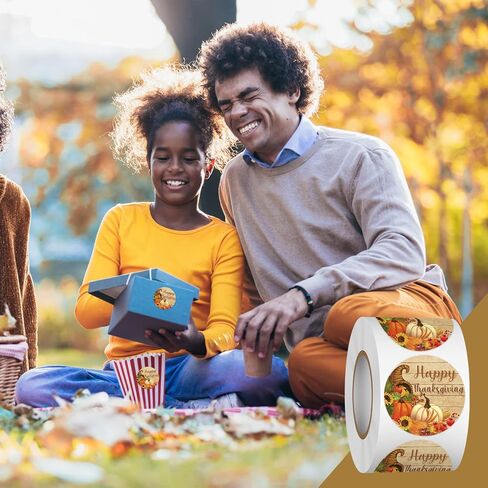 Heyfibro 500Pcs Thanksgiving Stickers, 1.5" Harvest Pumpkin Round Label Stickers for Kids, Funny Fall Sticker Roll for Sealing, Packing & Parties（Pumpkin and Maple Leaf in Kuwait