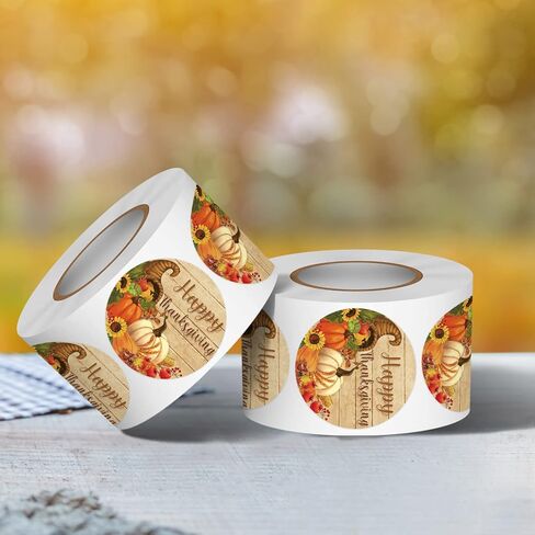 Heyfibro 500Pcs Thanksgiving Stickers, 1.5" Harvest Pumpkin Round Label Stickers for Kids, Funny Fall Sticker Roll for Sealing, Packing & Parties（Pumpkin and Maple Leaf in Kuwait