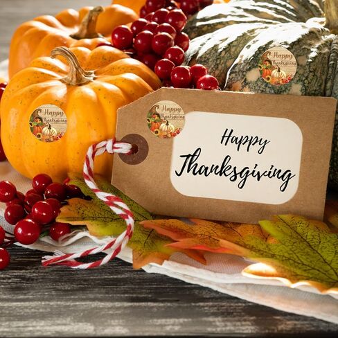 Heyfibro 500Pcs Thanksgiving Stickers, 1.5" Harvest Pumpkin Round Label Stickers for Kids, Funny Fall Sticker Roll for Sealing, Packing & Parties（Pumpkin and Maple Leaf in Kuwait
