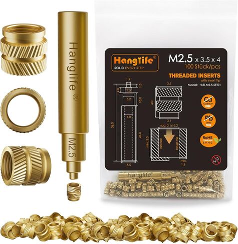 M2.5 حشوات مترابطة بالحرارة مع طرف إدراج، إدراج مجموعة الحرارة لمكونات الطباعة ثلاثية الأبعاد والأجزاء البلاستيكية مع أداة ضغط مكواة اللحام - صواميل مخرشة نحاسية مترية (100 قطعة) in Kuwait