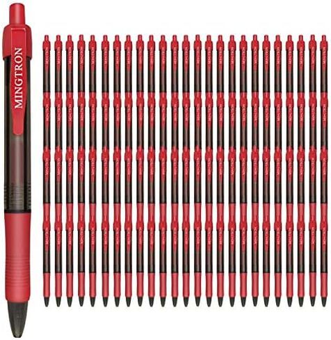 أقلام جل، 100 قلم أحمر ذو نقطة دقيقة، أقلام حبر بدون تشويه لليد اليسرى، مجموعة أقلام النقر، أقلام كرة دوارة قابلة للسحب لكتابة سلسة، 0.5 مم، حبر أحمر in Kuwait
