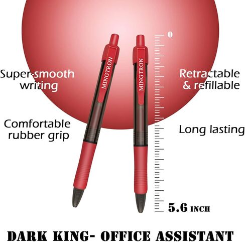 أقلام جل، 100 قلم أحمر ذو نقطة دقيقة، أقلام حبر بدون تشويه لليد اليسرى، مجموعة أقلام النقر، أقلام كرة دوارة قابلة للسحب لكتابة سلسة، 0.5 مم، حبر أحمر in Kuwait