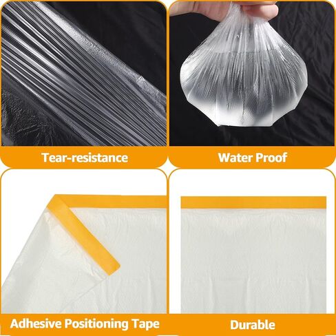 4 Rolls 8.8 x 65 Feet Plastic Sheeting Pre-Taped Masking Film Drop Cloth for Painting, Automotive Covering and Appliance Protection in Kuwait