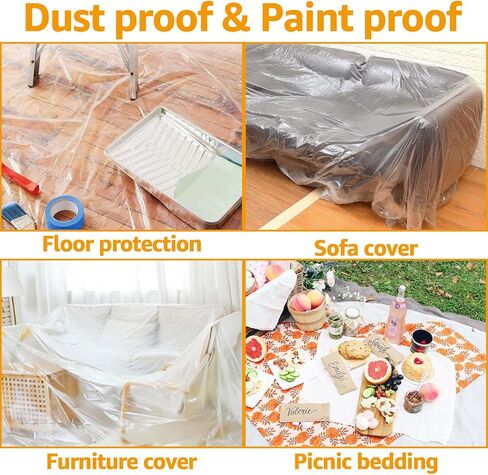 4 Rolls 8.8 x 65 Feet Plastic Sheeting Pre-Taped Masking Film Drop Cloth for Painting, Automotive Covering and Appliance Protection in Kuwait