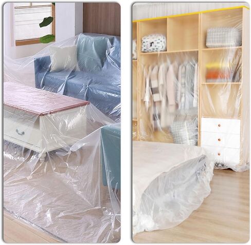 4 Rolls 8.8 x 65 Feet Plastic Sheeting Pre-Taped Masking Film Drop Cloth for Painting, Automotive Covering and Appliance Protection in Kuwait