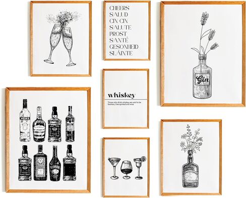 Bar Cart Gallery Wall Set 8, Cocktail Prints White Art Decor, Bar Wall Art Wine Bottle Wall Art, Whiskey Poster For Men, Bar Cart Decor, Cocktail Poster Colorful Kitchen Decor(11x14 IN UNFRAMED) in Saudi Arabia