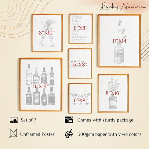 Bar Cart Gallery Wall Set 8, Cocktail Prints White Art Decor, Bar Wall Art Wine Bottle Wall Art, Whiskey Poster For Men, Bar Cart Decor, Cocktail Poster Colorful Kitchen Decor(11x14 IN UNFRAMED) in Saudi Arabia