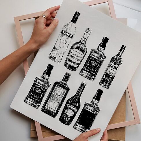 Bar Cart Gallery Wall Set 8, Cocktail Prints White Art Decor, Bar Wall Art Wine Bottle Wall Art, Whiskey Poster For Men, Bar Cart Decor, Cocktail Poster Colorful Kitchen Decor(11x14 IN UNFRAMED) in Saudi Arabia
