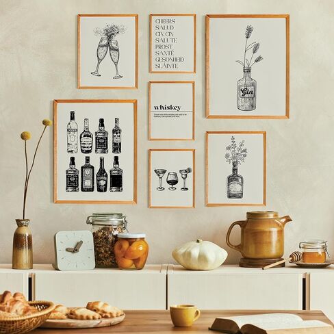 Bar Cart Gallery Wall Set 8, Cocktail Prints White Art Decor, Bar Wall Art Wine Bottle Wall Art, Whiskey Poster For Men, Bar Cart Decor, Cocktail Poster Colorful Kitchen Decor(11x14 IN UNFRAMED) in Saudi Arabia