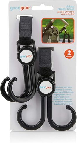 خطافات دوارة مزدوجة لعربة الأطفال من جود جير مكونة من قطعتين، ومحفظة وشماعة لحقيبة الحفاضات، باللون الأسود in Kuwait