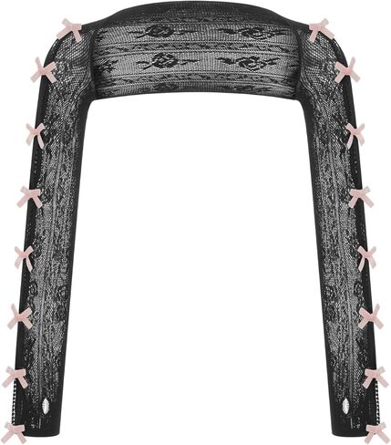 Women Kawaii Lace Bolero Y2K Sheer Mesh Shrug Lolita Bowtie Fishnet Shawl Cute Sweet Arm Sleeves Y2K Accessories in Kuwait