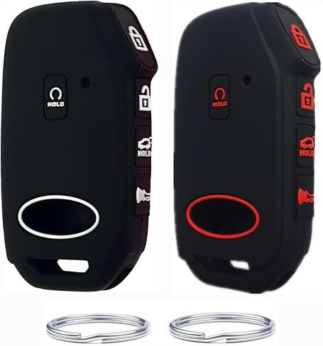 2pcs 5 Buttons Silicone Rubber Key Fob Cover Compatible with Kia 2022 2023 2024 Cadenza Forte Forte5 K5 NIRO Rio Seltos Sorento Soul Sportage Stinger Telluride (2pcs Black) in Saudi Arabia