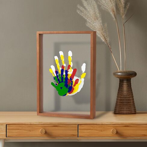 Liovsiso Clear Family Handprint Kit - Gifts for New Parents -Create Lasting DIY Crafts Keepsake Wooden Frame -Includes 5 Paint Colors - Transparent Sheets (Brown) in Kuwait