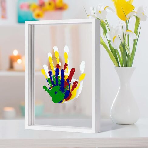 Liovsiso Clear Family Handprint Kit - Gifts for New Parents -Create Lasting DIY Crafts Keepsake Wooden Frame -Includes 5 Paint Colors - Transparent Sheets (Brown) in Saudi Arabia