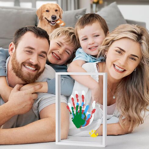 Liovsiso Clear Family Handprint Kit - Gifts for New Parents -Create Lasting DIY Crafts Keepsake Wooden Frame -Includes 5 Paint Colors - Transparent Sheets (Brown) in Saudi Arabia