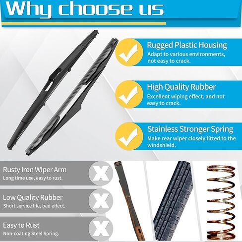 شفرة ممسحة خلفية، بديلة لسيارة جيب رانجلر 2007-2017 - استبدال مجموعة ممسحة الزجاج الأمامي الخلفية من ZOFFI - مجموعة نافذة تنظيف من المطاط الطبيعي لجميع المواسم مكونة من 2 in Kuwait