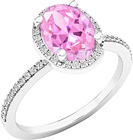 Dazzlingrock Collection 8X6 mm Oval Lab Created Gemstone & Round Diamond Ladies Bridal Halo Engagement Ring, 10K Gold in Saudi Arabia
