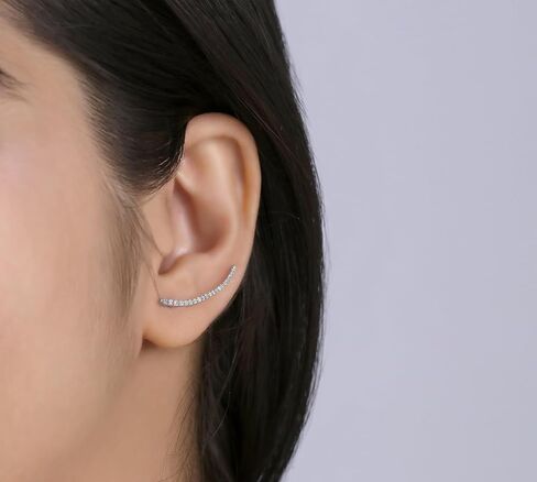 Dazzlingrock Collection Round White Diamond Small Curved Crawler Climber Cuff Earring (1Pc) (0.11 ctw, I-J Color, I2-I3 Clarity) | 925 Sterling Silver in Kuwait