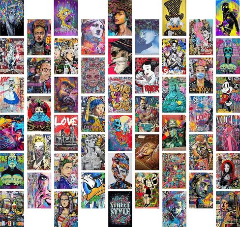 LIYA 50PCS Banksy Wall Collage Kit,4x6 inch,Graffiti Street Art Set, Famous Artists Pop Art, Girls and Boys Room Decor, Graffiti Posters for Teen Boys Men Guys Room Dorm Bedroom Decor Wall Art Set in Saudi Arabia