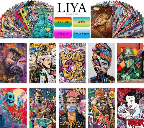LIYA 50PCS Banksy Wall Collage Kit,4x6 inch,Graffiti Street Art Set, Famous Artists Pop Art, Girls and Boys Room Decor, Graffiti Posters for Teen Boys Men Guys Room Dorm Bedroom Decor Wall Art Set in Saudi Arabia