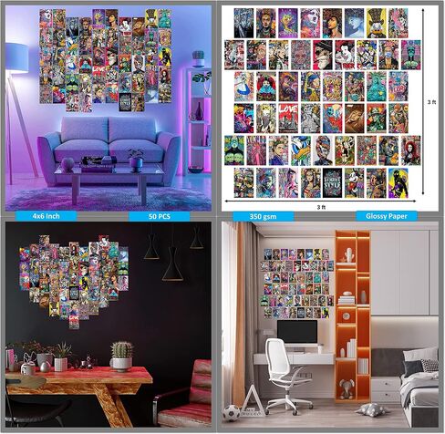 LIYA 50PCS Banksy Wall Collage Kit,4x6 inch,Graffiti Street Art Set, Famous Artists Pop Art, Girls and Boys Room Decor, Graffiti Posters for Teen Boys Men Guys Room Dorm Bedroom Decor Wall Art Set in Saudi Arabia