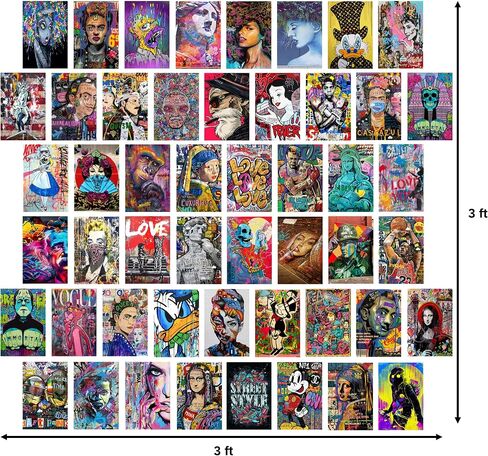 LIYA 50PCS Banksy Wall Collage Kit,4x6 inch,Graffiti Street Art Set, Famous Artists Pop Art, Girls and Boys Room Decor, Graffiti Posters for Teen Boys Men Guys Room Dorm Bedroom Decor Wall Art Set in Saudi Arabia