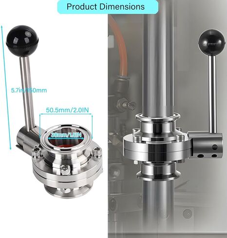 1.5 Inch Tri Clamp Sanitary Butterfly Valve with Pull Handle Stainless Steel 304, 2 Pack in Saudi Arabia
